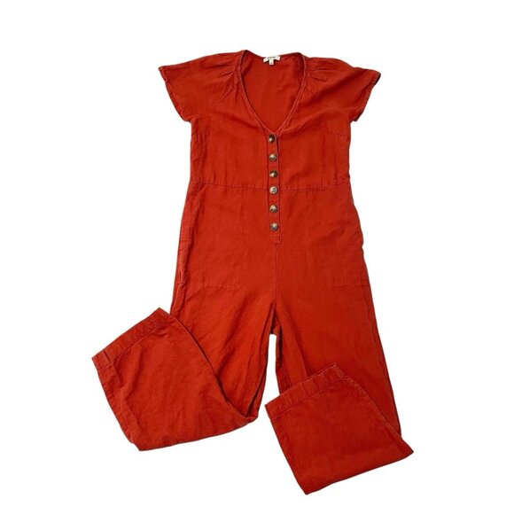 Madewell Linen Blend V-Neck Jumpsuit Playsuit Boilersuit Pockets Rust size 2 - Picture 1 of 8